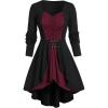 ROSE GAL Rosegal Womens Plus Size Gothic Lace-up Back Two Tone Ruched Grommets Buckle Long Sleeve High Low Hem Tunic T-Shirt(Red_1)