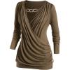 ROSE GAL Rosegal Womens Plus Size Wide Ribbed Keyhole Cutout Draped Ruched Surplice Wrap Long Sleeve Blouson Top(Coffee)