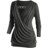 ROSE GAL Rosegal Womens Plus Size Wide Ribbed Keyhole Cutout Draped Ruched Surplice Wrap Long Sleeve Blouson Top(Deep Gray)