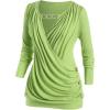 ROSE GAL Rosegal Womens Plus Size Wide Ribbed Keyhole Cutout Draped Ruched Surplice Wrap Long Sleeve Blouson Top(Green)