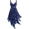ROSE GAL Women Plus Size Butterfly Print Empire Waist Handkerchief Hem Backless Midi Flowy Dress(Deep Blue)