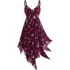 ROSE GAL Women Plus Size Butterfly Print Empire Waist Handkerchief Hem Backless Midi Flowy Dress(Wine Red)