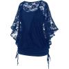 ROSE GAL Women Plus Size Cinched Ruched Batwing Sleeves Lace 2 in 1 Tee Blouson Top(Blue_1)