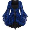 ROSE GAL Women Plus Size Flare Sleeves Ruffles Flower Lace Up 2 in 1 Top(Blue_1)