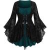 ROSE GAL Women Plus Size Flare Sleeves Ruffles Flower Lace Up 2 in 1 Top(Blue_3)