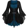 ROSE GAL Women Plus Size Flare Sleeves Ruffles Flower Lace Up 2 in 1 Top(Blue_6)