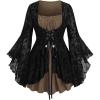 ROSE GAL Women Plus Size Flare Sleeves Ruffles Flower Lace Up 2 in 1 Top(Brown_1)