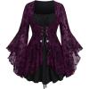 ROSE GAL Women Plus Size Flare Sleeves Ruffles Flower Lace Up 2 in 1 Top(Concord_1)