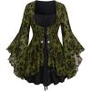 ROSE GAL Women Plus Size Flare Sleeves Ruffles Flower Lace Up 2 in 1 Top(Deep Green_1)