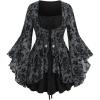 ROSE GAL Women Plus Size Flare Sleeves Ruffles Flower Lace Up 2 in 1 Top(Gray_1)