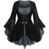 ROSE GAL Women Plus Size Flare Sleeves Ruffles Flower Lace Up 2 in 1 Top(Gray_2)