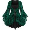 ROSE GAL Women Plus Size Flare Sleeves Ruffles Flower Lace Up 2 in 1 Top(Green_2)
