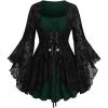 ROSE GAL Women Plus Size Flare Sleeves Ruffles Flower Lace Up 2 in 1 Top(Green_6)