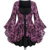 ROSE GAL Women Plus Size Flare Sleeves Ruffles Flower Lace Up 2 in 1 Top(Light Pink_1)