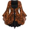 ROSE GAL Women Plus Size Flare Sleeves Ruffles Flower Lace Up 2 in 1 Top(Orange_1)