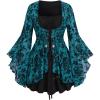ROSE GAL Women Plus Size Flare Sleeves Ruffles Flower Lace Up 2 in 1 Top(Sky Blue_1)