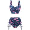 ROSE GAL Women Plus Size Floral Bikini Set Tummy Control Bathing Suit with Drawstring Ruched Bottom(Blue)