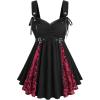 ROSE GAL Women Plus Size Floral Mesh Flocking Patchwork Textured Ruched Gothic Flowy Tank Top(Black)