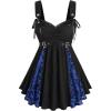 ROSE GAL Women Plus Size Floral Mesh Flocking Patchwork Textured Ruched Gothic Flowy Tank Top(Blue)