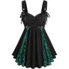 ROSE GAL Women Plus Size Floral Mesh Flocking Patchwork Textured Ruched Gothic Flowy Tank Top(Green)