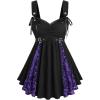 ROSE GAL Women Plus Size Floral Mesh Flocking Patchwork Textured Ruched Gothic Flowy Tank Top(Purple)