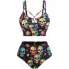 ROSE GAL Women Plus Size Goth Bikini Set Skulls Stars Print Strappy High Waisted Swimsuits(Black_1)
