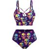 ROSE GAL Women Plus Size Goth Bikini Set Skulls Stars Print Strappy High Waisted Swimsuits(Purple_4)