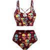 ROSE GAL Women Plus Size Goth Bikini Set Skulls Stars Print Strappy High Waisted Swimsuits(Red_1)