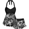 ROSE GAL Women Plus Size Goth Two Piece Tankini Swimsuit Set Funny Octopus Print Halter Twist Cinched Ruched Boyleg Swimsuits