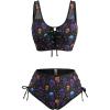 ROSE GAL Women Plus Size Gothic Bikini Sets Skull Stars Print Two Piece Bathing Suits Lace-up Swimwear(Black)