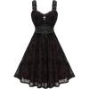 ROSE GAL Women Plus Size Gothic Cross Mesh Overlay Lace Panel Ruffles Midi Dress Vinatge Goth Dress(Black_1)