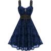 ROSE GAL Women Plus Size Gothic Cross Mesh Overlay Lace Panel Ruffles Midi Dress Vinatge Goth Dress(Blue_1)