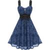 ROSE GAL Women Plus Size Gothic Cross Mesh Overlay Lace Panel Ruffles Midi Dress Vinatge Goth Dress(Blue_3)