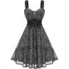 ROSE GAL Women Plus Size Gothic Cross Mesh Overlay Lace Panel Ruffles Midi Dress Vinatge Goth Dress(Gray_1)