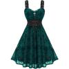 ROSE GAL Women Plus Size Gothic Cross Mesh Overlay Lace Panel Ruffles Midi Dress Vinatge Goth Dress(Green_1)