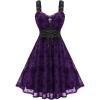 ROSE GAL Women Plus Size Gothic Cross Mesh Overlay Lace Panel Ruffles Midi Dress Vinatge Goth Dress(Purple_1)