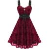ROSE GAL Women Plus Size Gothic Cross Mesh Overlay Lace Panel Ruffles Midi Dress Vinatge Goth Dress(Red_1)