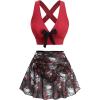 ROSE GAL Women Plus Size Gothic High Waisted Bikini Two Piece Swimsuit with Skirt Tummy Control Bathing Suit(Red)