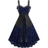 ROSE GAL Women Plus Size Gothic Lace-up PU Leather Patchwork Flocking Midi Dress Buckles Lace Trim Vintage Goth Midi Dress(Blue_1)