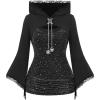 ROSE GAL Women Plus Size Gothic Punk Lace Panel Bell Sleeves Chains Hooded Strug and Textured Tank Top Set(Black_1)