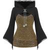 ROSE GAL Women Plus Size Gothic Punk Lace Panel Bell Sleeves Chains Hooded Strug and Textured Tank Top Set(Yellow_1)