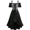 ROSE GAL Women Plus Size Gothic Steampunk Renaissance Cold Shoulder Midi Lace-up Skull Jacquard Corset Dress(Black)