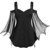 ROSE GAL Women Plus Size Gothic Top Buckle Straps Cold Shoulder Mesh Bell Sleeve Witch Halloween Costume Gothic Tee(Black_1)