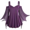 ROSE GAL Women Plus Size Gothic Top Buckle Straps Cold Shoulder Mesh Bell Sleeve Witch Halloween Costume Gothic Tee(Red_1)
