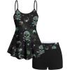 ROSE GAL Women Plus Size Gothic Tummy Control Modest Tankini Swimsuit Skulls Print Two Piece Bathing Suits(Blue)