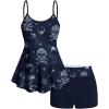 ROSE GAL Women Plus Size Gothic Tummy Control Modest Tankini Swimsuit Skulls Print Two Piece Bathing Suits(Blue_1)