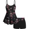 ROSE GAL Women Plus Size Gothic Tummy Control Modest Tankini Swimsuit Skulls Print Two Piece Bathing Suits(Red)