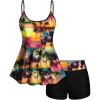 ROSE GAL Women Plus Size Hawaii Two Piece Tankini Swimsuit Set Tropic Coconut Palm Padded Swimwear(Black_1)