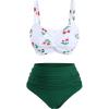 ROSE GAL Women Plus Size High Waisted Bikini Set Cherry Print Twsit Front Tummy Control Bathing Suit(Green)