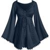 ROSE GAL Women Plus Size Lace Trim Hollow Out Cinched Flare Sleeves T-Shirt Bell Sleeves Renaissance Top(Blue_1)